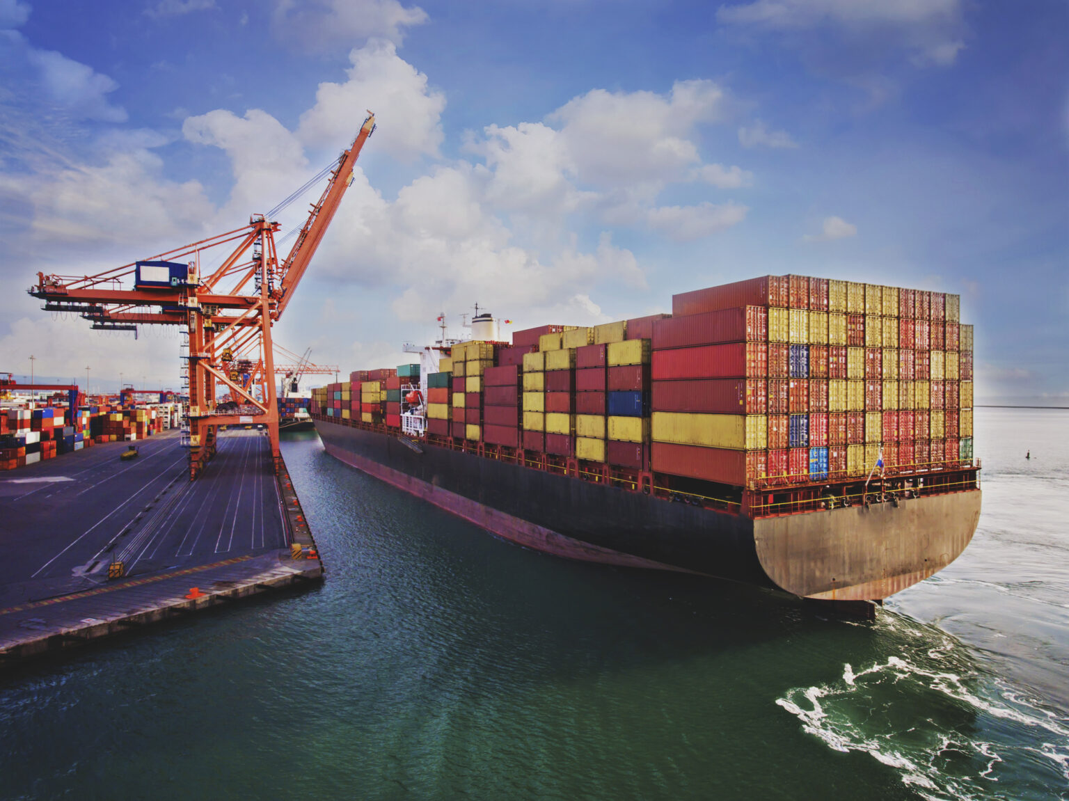 Aerial view of cargo ship in transit